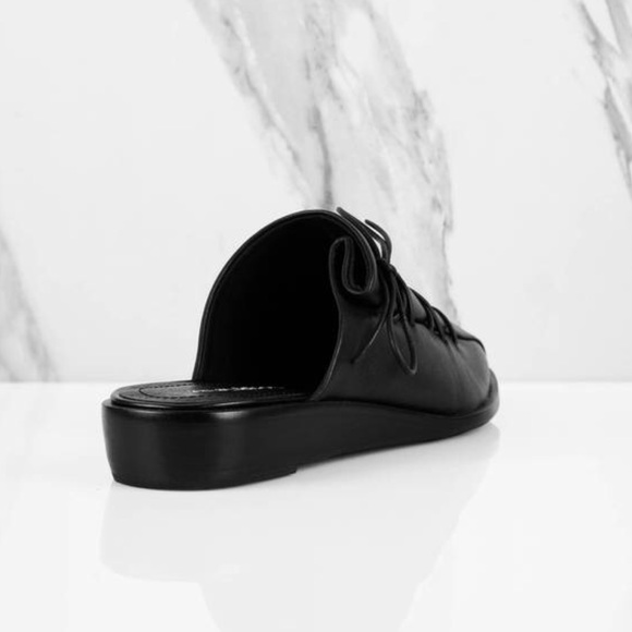 Black Stitched Leather Closed Toe Lace Up Mules - Picture 6 of 8